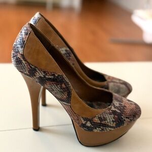 High Heel Platform Pumps Snakeskin Print Glamour Holiday Camel Faux Suede Y2K